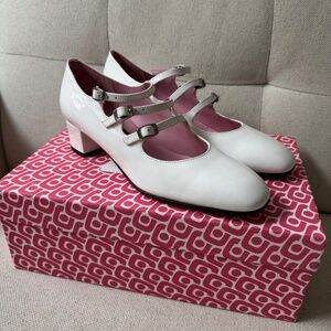 NIB Carel Paris Kina White Patent Leather Mary Jane Pumps sz 36.5 / US 6.5